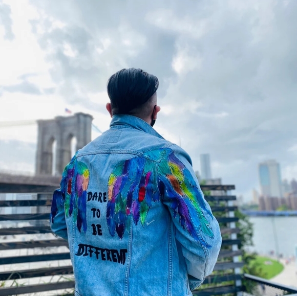 Personalized Wings Drawing Denim Jacket - Picture 3 of 4